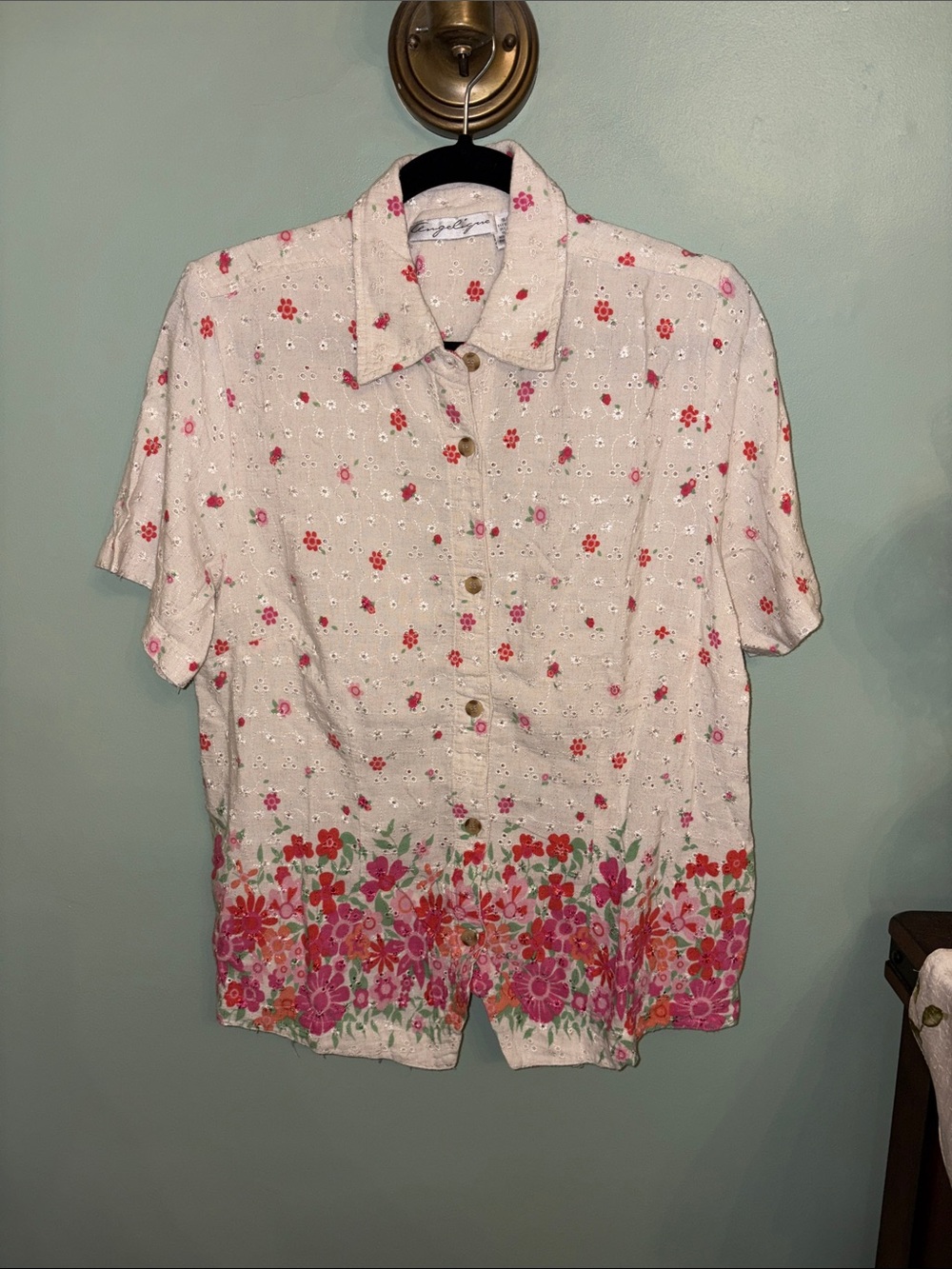 Angelique Cream Eyelet Floral Button-Up Blouse